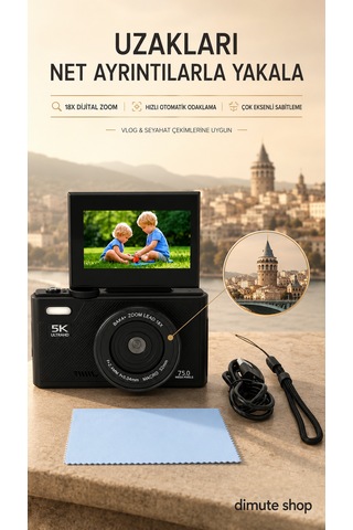 5k Uhd 75 Mp Dijital Kamera 18x Zoom Retro Tasarım Seyahat & Vlog Fotoğrafçılığı Siyah