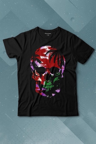 Kendim Seçtim Rengarenk Kafatası Skull Head Lila Renkleri Baskılı Tişört Çocuk T-shirt 001