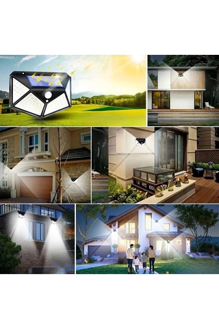 Buffer 100 Ledli 3 Farklı Aydınlatma Ayarlı Solar Güneş Enerjili Hareket Sensörlü Bahçe Duvar Lamba Çok Renkli