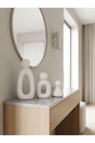 Kaveld Aura Family Minimalist Dekoratif Heykel 3'lü Set El Yapımı Modern Biblo Mermer Tozu & Çimento Kompozit Premium Salon Ve Ofis Dekoru Beyaz