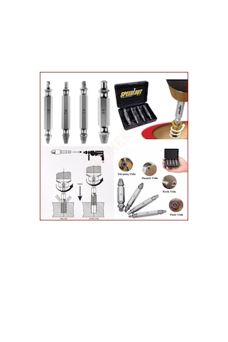4’lü Paslanmaz Çelik Hasar Görmüş Vida Sökücü Çıkarıcı