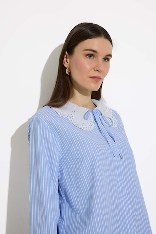 DeFacto Regular Fit Geniş Yakalı Çizgili Poplin Uzun Kollu Gömlek Tunik E4354AX25SPBE40 Mavi