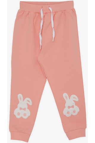 Breeze Kız Çocuk Eşofman Altı Tavşancık Nakışlı 1-4 Yaş, Somon-somon Somon