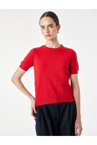 Koton Regular Fit Düğme Detaylı Bisiklet Yaka Kısa Kollu Triko Tişört Kırmızı 7wak90579ht