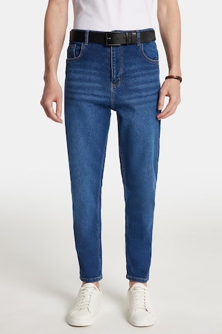 Erkek Straight Fit Bol Kesim Denim Yıkamalı Efektli Esnek Mavi Jean Kot Pantolon-34087 Mavi