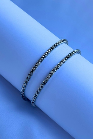 El İşçiliği Paslanmaz Çelik Zincir Erkek Kolye Gümüş - Siyah