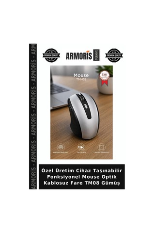 Özel Üretim Cihaz Taşınabilir Fonksiyonel Mouse Optik Kablosuz Fare Tm08 Gümüş