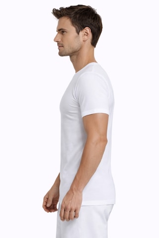 Çift Kaplan %100 Pamuk Erkek Beyaz Interlok Bisiklet Yaka T-shirt 640 3'lü