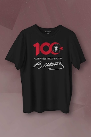 Atatürk Ve Cumhuriyetimizin 100. Yılı Özel Tasarım Baskılı Tişört Unisex T-shirt 001