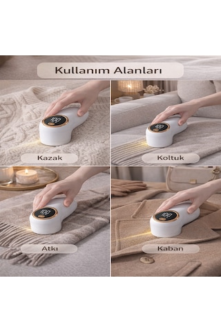 Dijital Ekranlı Şarjlı Tüy Toplayıcı 3 Kademeli Güçlü Tüy Temizleme Cihazı Beyaz