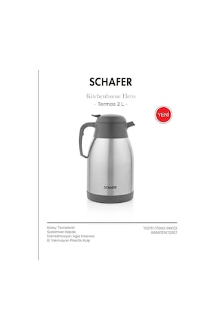 Schafer Çelik Termos 2 Litre Gri Renk Gri