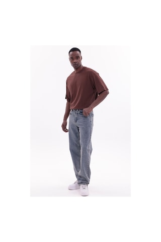 Freemen Erkek Baggy Bol Kesim Kot Pantolon Yıkamalı Mavi