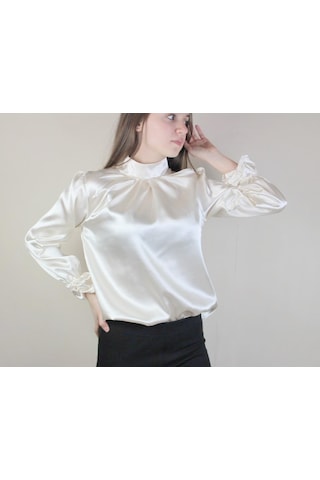Mois Atelier Beyaz Saten Bluz, Tasarım, Hediye, Büyük Beden, Tesettür