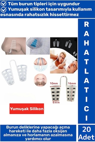 Konforlu Horlama Azaltıcı Rahat Nefes Alıp Verme Uyku Horlama Önleyici Burun Delik Aparatı 20 Adet