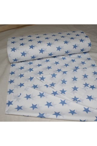 Pamuklu Nevresimlik Kumaş 100 240 Cm Mavi Yıldız Desenli Metrelik Çarşaf Yastık Ev Tekstil Kumaşı Mavi