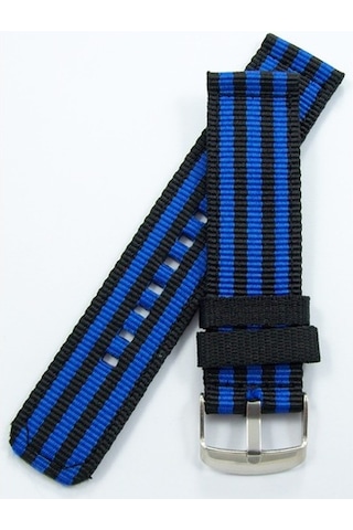 Kumaş Perlon Siyah Mavi 20Mm Spor Saat Kordonu Kayışı Nato