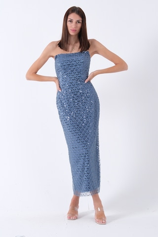 Feminist Petrol Midi Boy Straplez Pul Payet Abiye 0801134