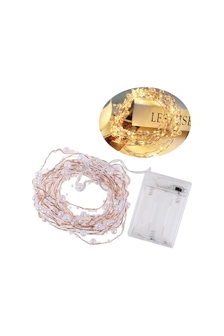 Monyee 5m 50 Led İncili Bakır Işık Zinciri - Noel Dekorasyonu - 3xaa Pil İle Çalışır - Sıcak Beyaz Sürekli Aydınlatma Beyaz