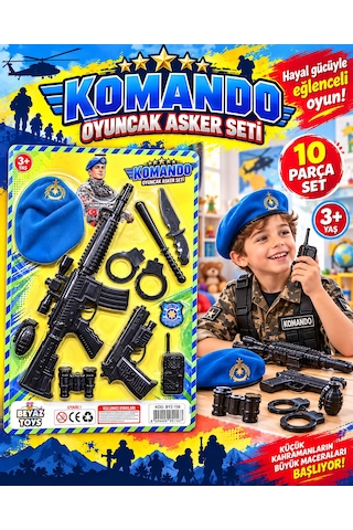 Oyuncak Komando Bordo Bere Asker Polis Seti Hedefli Dart Seti Yelekli Aksiyon Seti 10-16 Parça Mavi