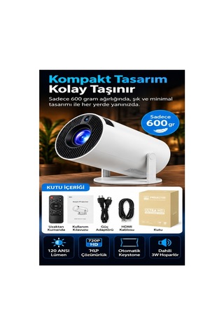 Akıllı Projeksiyon Cihazı 4k Destekli Android 11 Wifi Kablosuz Taşınabilir Mini Projektör 130 İnç 720p Hd Ev Sinema Sistemi Beyaz - 937438755 Beyaz - 937438755