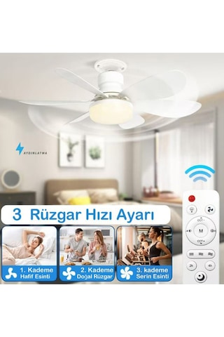 Uzaktan Kumandalı Işıklı Tavan Vantilatörü 30w Ledli Ve 3 Kademeli Akıllı Fan Sessiz Vantilatör