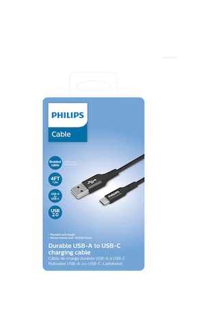 Philips Dlc5204a/00 Usb-a - Usb-c Örgülü Hızlı Şarj Ve Data Kablosu 1.2m Siyah