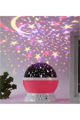 360 Dönen Yıldızlı Gökyüzü Projektör Gece Lambası Çocuk Odası Gece Lambası Usb Bağlantılı Renk Değiştiren Atmosfer Işığı Mavi/pembe/mor - Renk: Pembe