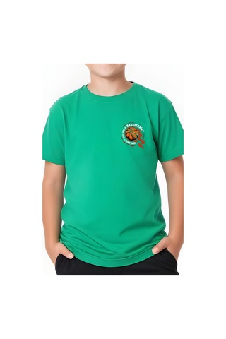 Panios Kids Basketball Baskılı Erkek Çocuk Kısa Kollu Tişört Yeşil