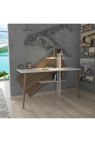 Lagomood Rüzgar Çalışma Masası Beyaz Ceviz Beyaz - Ceviz