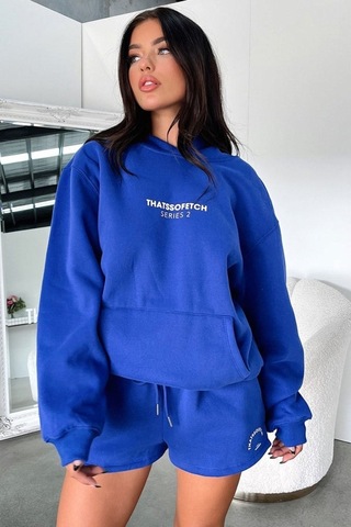 Thatsofetch Series 2 Sweatshirt - Sax Mavi Baskılı Oversize Kapüşonlu Saks Mavi