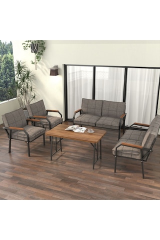 Mygusi Hayal Balkon Bahçe Cafe - Metal Kanepe Koltuk Takımı - 2+2+1+1+masali Cappucino