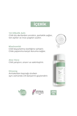 Sinoz %5 Glikolik Asitli Gözenek Sıkılaştırıcı Peeling Etkili Arındırıcı Glow Tonik 200 ML