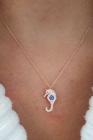 Nazar Boncugu Detayli 925 Ayar Gümüş Rose Deniz Atı Kolye