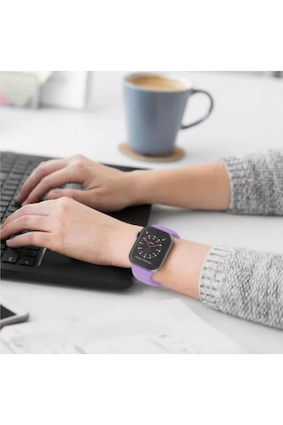 Wozlo Apple Uyumlu Watch 1, 2, 3, 4, 5, 6, 7, 8, Se Silikon Kordon Kayış - M-l Beden 42/44/45mm - Leylak