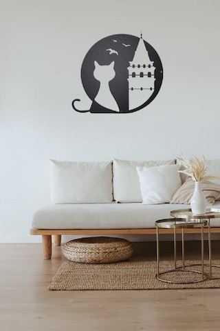 Galata Kulesi&Kedi Görselli Metal Tablo