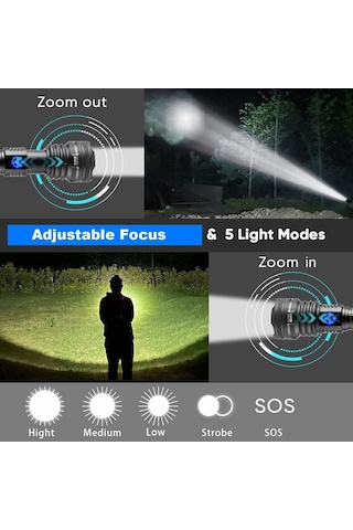 Nt Tools El Fenerii Ntls8001 Çok Parlak Zoom Özellikl 10000 Lümen Kaliteli Ntls8001 Siyah