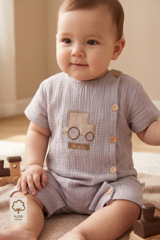 Minory Baby - %100 Pamuk Müslin Bebek Tulum Gri Gri