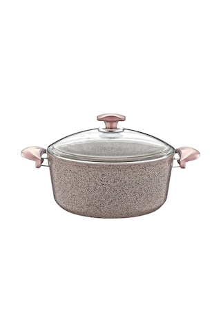 3110 - 2 Parça - Biogranit - 22x11,5 Cm 3,50 Litre - Derin Tencere, Sütlü Kahve Gövde Ve Detay Sütlü Kahve