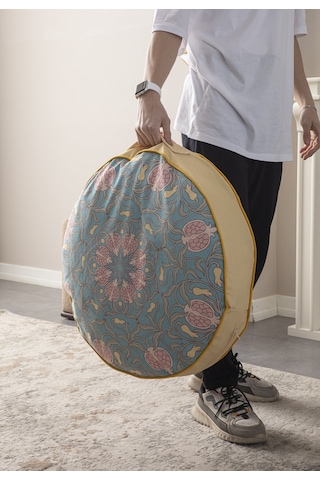 Dekoratif Yuvarlak Taşınabilir Yer Minderi Puf, 60x60cm Meditasyo