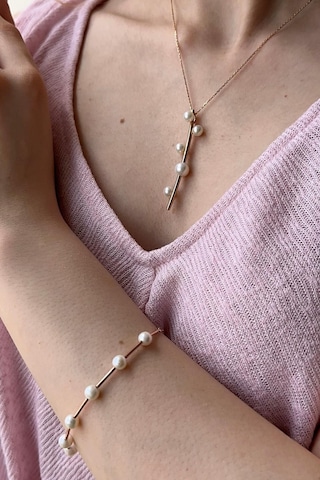 6,5 Mm Çubuk Üzeri Beş Doğal İnci Kolye Bileklik İkili Set