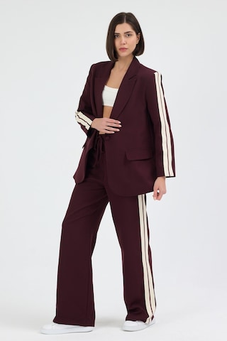 Diemmood Kadın Yan Şerit Detaylı Oversize Blazer Ceket & Palazzo Mürdüm Takım Mor