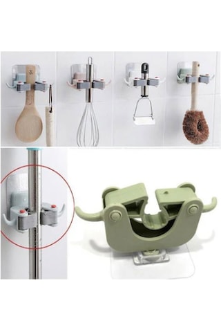 3'lü Paspas Süpürge Fırça Ve Mop Askısı Sap Tutucu Banyo Askısı Çok Renkli