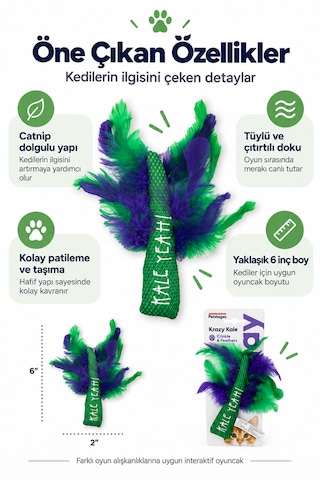 Petstages Krazy Kale Catnipli Kedi Oyuncağı Yeşil Peluş