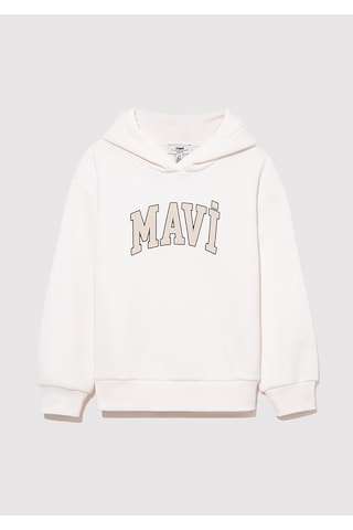 Mavi - Mavi Logo Baskılı Kapüşonlu Beyaz Sweatshirt 7610035-81964 Beyaz