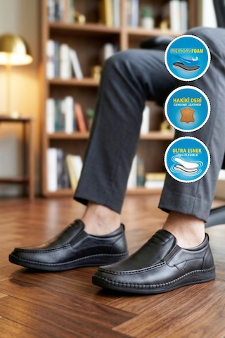 Voyager Erkek Siyah Hakiki Deri Hafızalı Rahat Taban Şık Smart Casual Ayakkabı Loafer M741 M