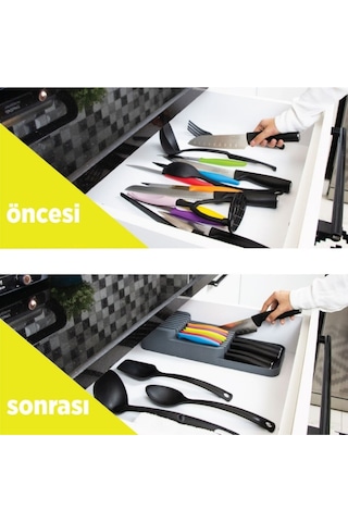 2 Sıra Bıçaklık, 18 Bıçak Kapasiteli, Yer Tasarruflu Ve Güvenli Saklama, Antrasit Plastik Gri Diğer