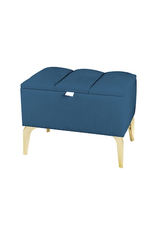 Vetra Mini Royal Mavi Kumaş Sandıklı Dekoratif Puf&bench-dilimli Model-gold Ayak-modern Puf
