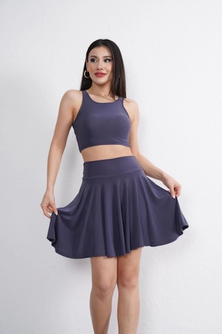 Sendy Kumaş Bisiklet Yaka Crop Şortlu Etek Ikili Takım - Antrasit Antrasit