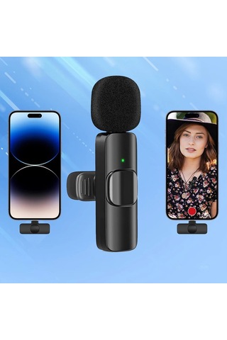 2'li Paket - Mobil İçin Yaka Mikrofonu - Kablosuz - Usb-c Siyah