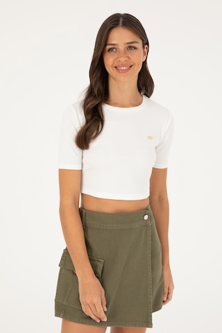 U.S. Polo Assn. Kadın Ekru Bisiklet Yaka Crop Tişört 50281813-VR019